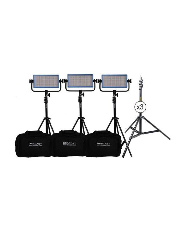 Dracast - DRLK3X500DVQ - LED500 PRO DAYLIGHT 3-LIGHT KIT WITH V-MOUNT BATTERY PLATES AND STANDS from DRACAST with reference DRLK