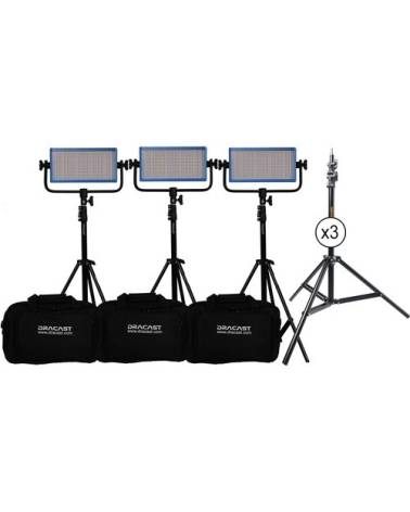 Dracast - DRLK3X500DVQ - LED500 PRO DAYLIGHT 3-LIGHT KIT WITH V-MOUNT BATTERY PLATES AND STANDS from DRACAST with reference DRLK