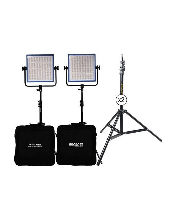 Dracast - DR1000BCG2KQ - LED1000 PRO BICOLOR 2-LIGHT KIT WITH GOLD MOUNT BATTERY PLATES AND STANDS from DRACAST with reference D