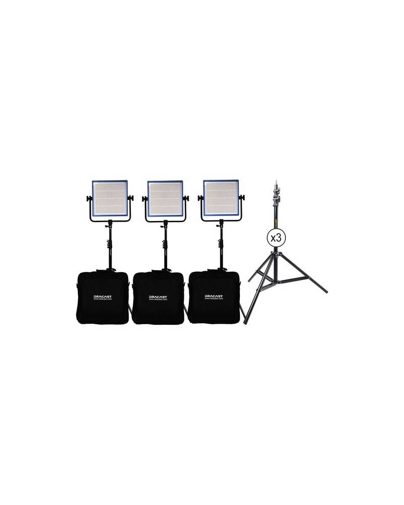 Dracast - DRLK3X1000BQ - LED1000 PRO BICOLOR 3-LIGHT KIT WITH GOLD MOUNT BATTERY PLATES AND STANDS from DRACAST with reference D