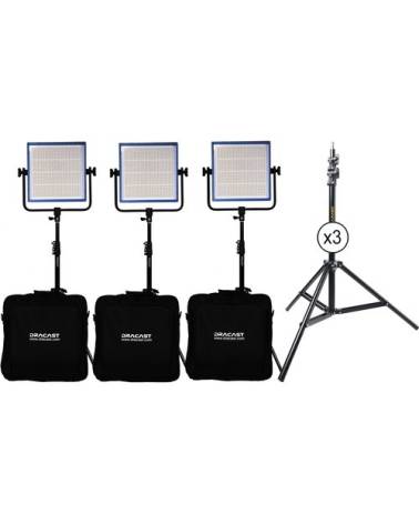 Dracast - DRLK3X1000BQ - LED1000 PRO BICOLOR 3-LIGHT KIT WITH GOLD MOUNT BATTERY PLATES AND STANDS from DRACAST with reference D