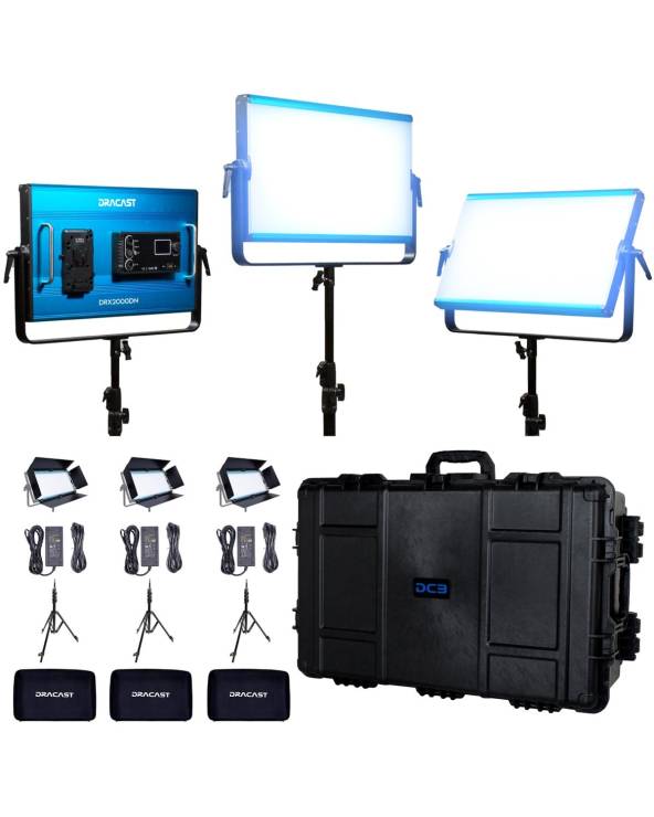 Dracast X Series LED2000 Daylight LED 3 Light Kit with Injection Molded Travel Case