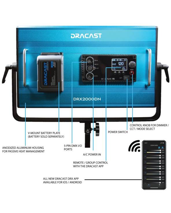 Dracast X Series LED2000 Daylight LED Video Light Panel with V-Mount Battery Plate