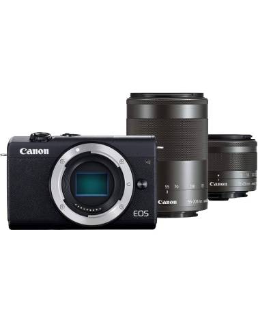 EOS M200 BK Dual Lens Kit - 24.1 MP, 4K Video, WiFi & Bluetooth Enabled with EF-M 15-45mm & 55-200mm Lenses