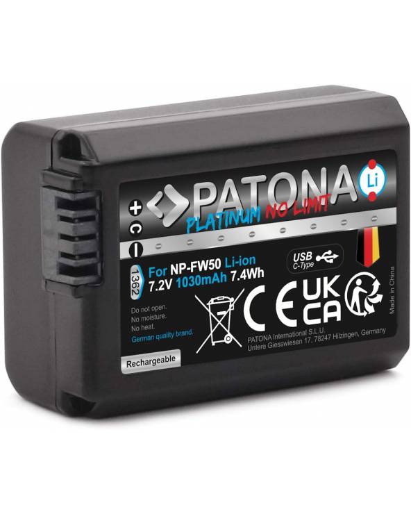 PATONA PLATINUM BATTERY WITH USB-C INPUT FOR SONY NP-FW50 NEX.3 NEX.3C NEX.5 NEX.5A
