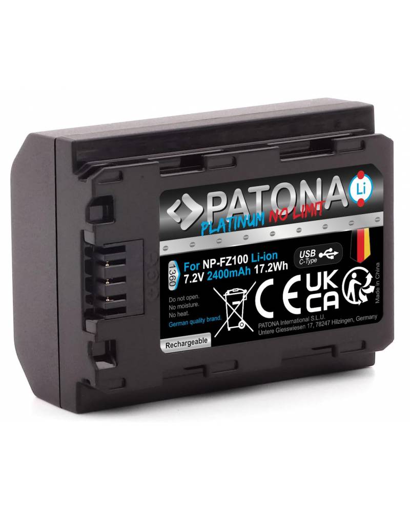 PATONA PLATINUM BATTERY WITH USB-C INPUT FOR SONY NP-FZ100 A7 III A7M3 ALPHA 7 III A7 R III A7RM3 AL