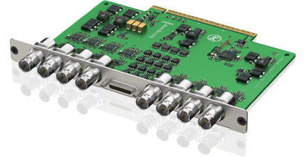 SDI and optical fiber SDI interface card features 4 inputs and 4 outputs, plus a breakout cable port for deck control.